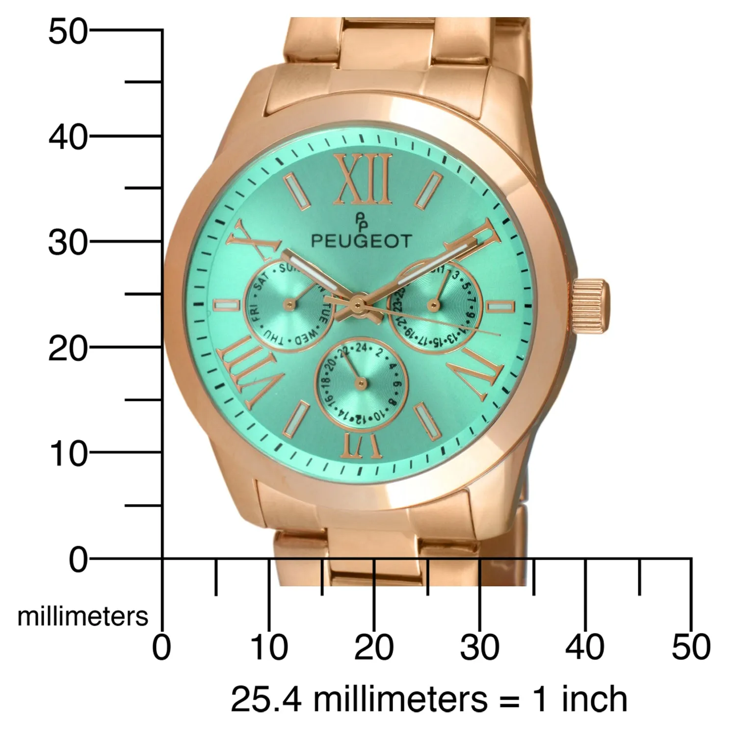 Women's Multi-Function Rose Gold Bracelet Watch with Turquoise Dial